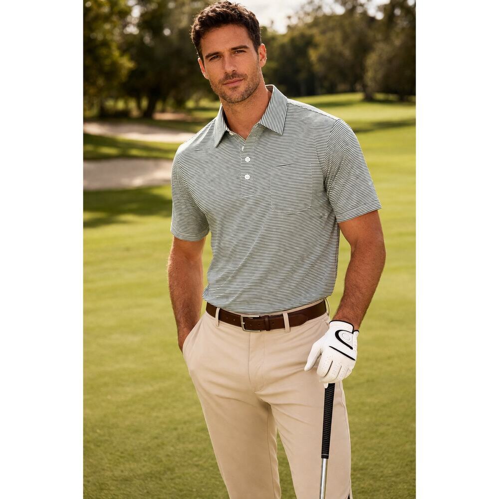 Badd Bogey Striped Short Sleeve Polo Shirt Sage White Men's Size Large NWT